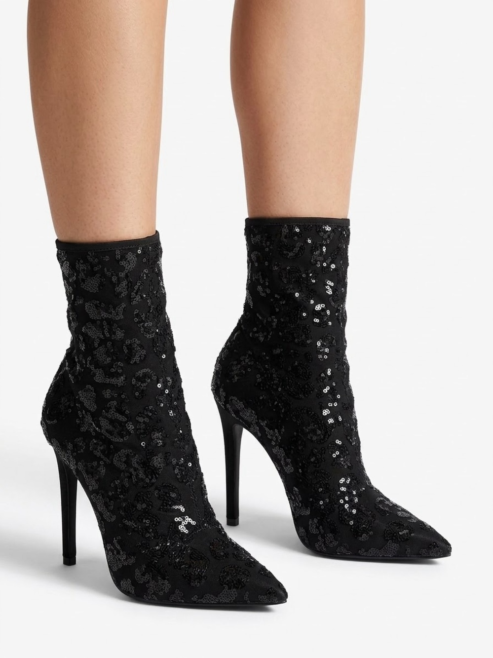 Call it Spring Black Sequin Pointed Sock Booties - Women's 10